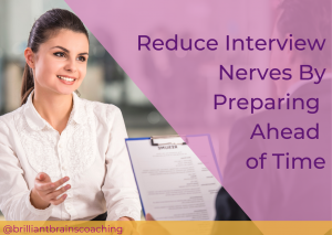 Woman in interview confident Reduce interview nerves by preparing ahead of time